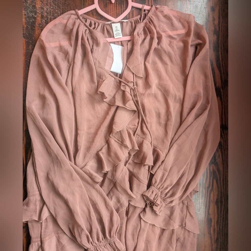 H&M Ruffled Long Sleeve Chiffon Dress – Dusty Mauve (NWT)